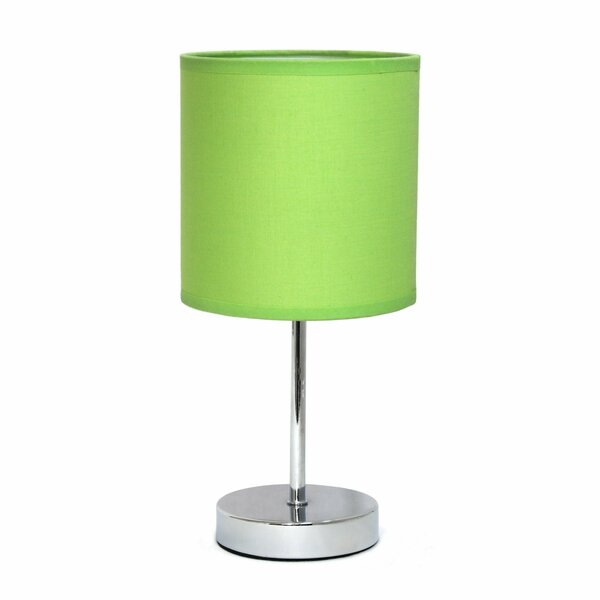 Creekwood Home Traditional Petite Metal Stick Bedside Table Desk Lamp in Chrome with Fabric Drum Shade, Green CWT-2003-GR